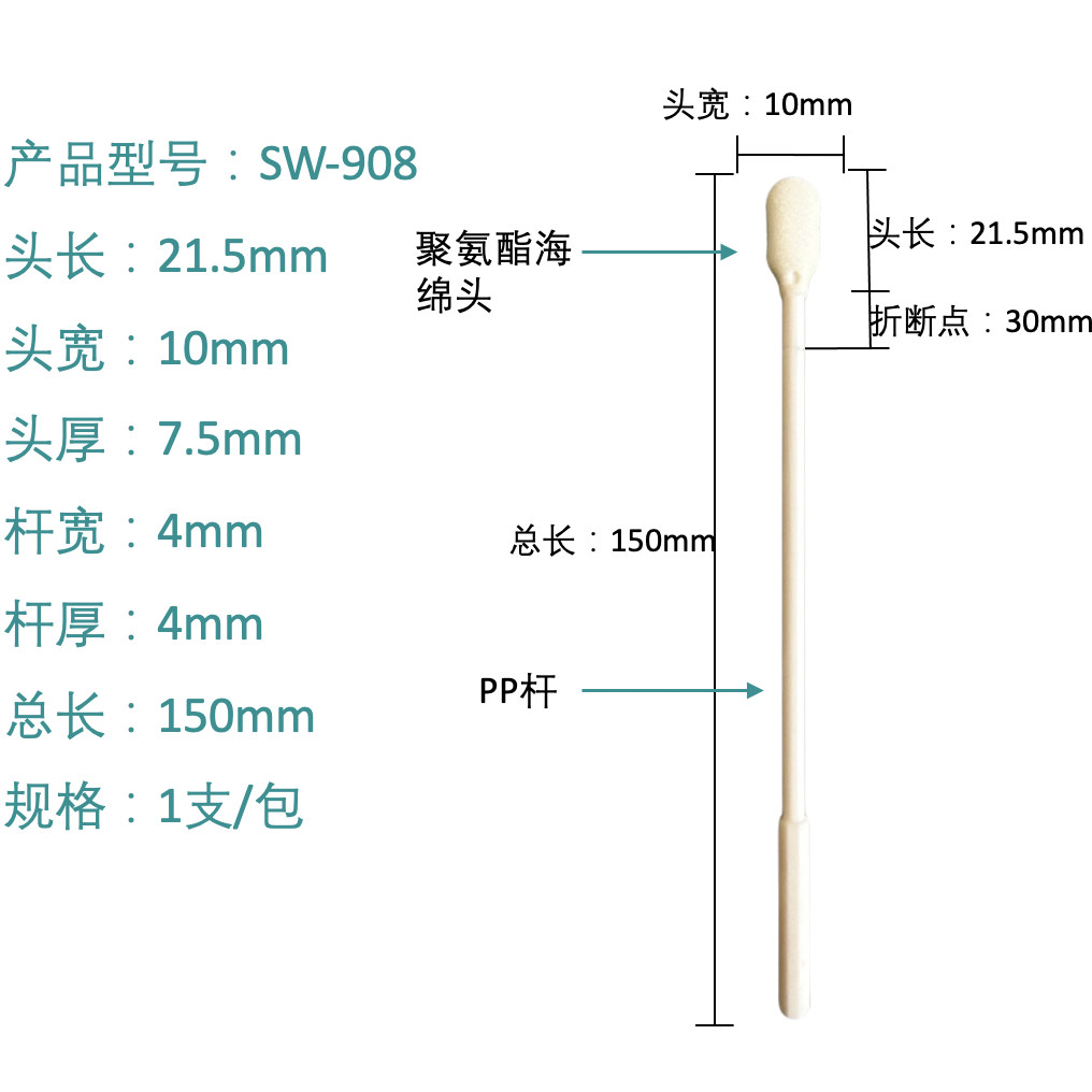 Applicateur d'embout en mousse de polyuréthane SW-908 avec point de rupture